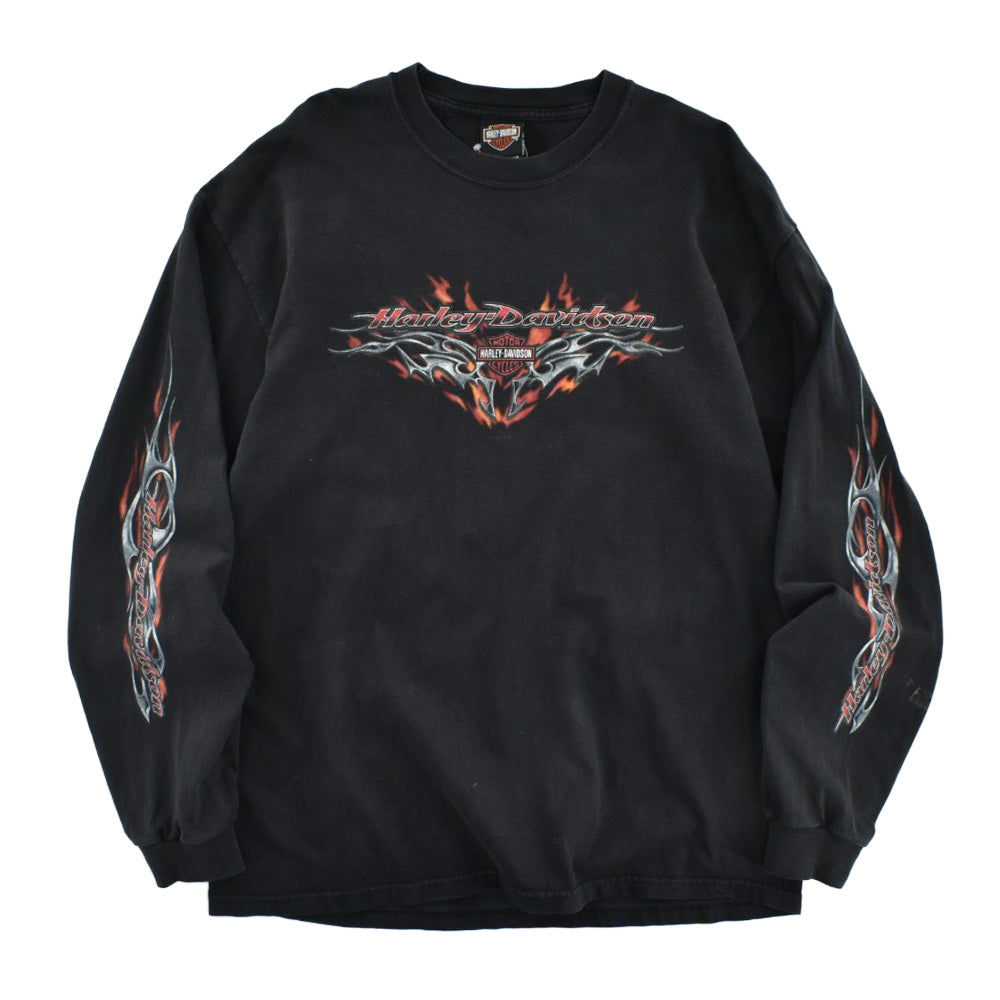 ハーレーダビッドソン トライバルフレーム ロングスリーブTシャツ 2000年代 ブラック USA製 古着