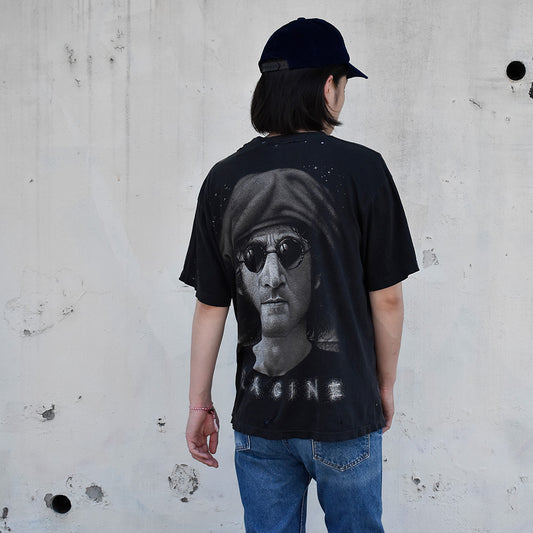 90's ダメージ！ John Lennon “Imagine“ ビッグプリント！ ロック Tシャツ 240708H