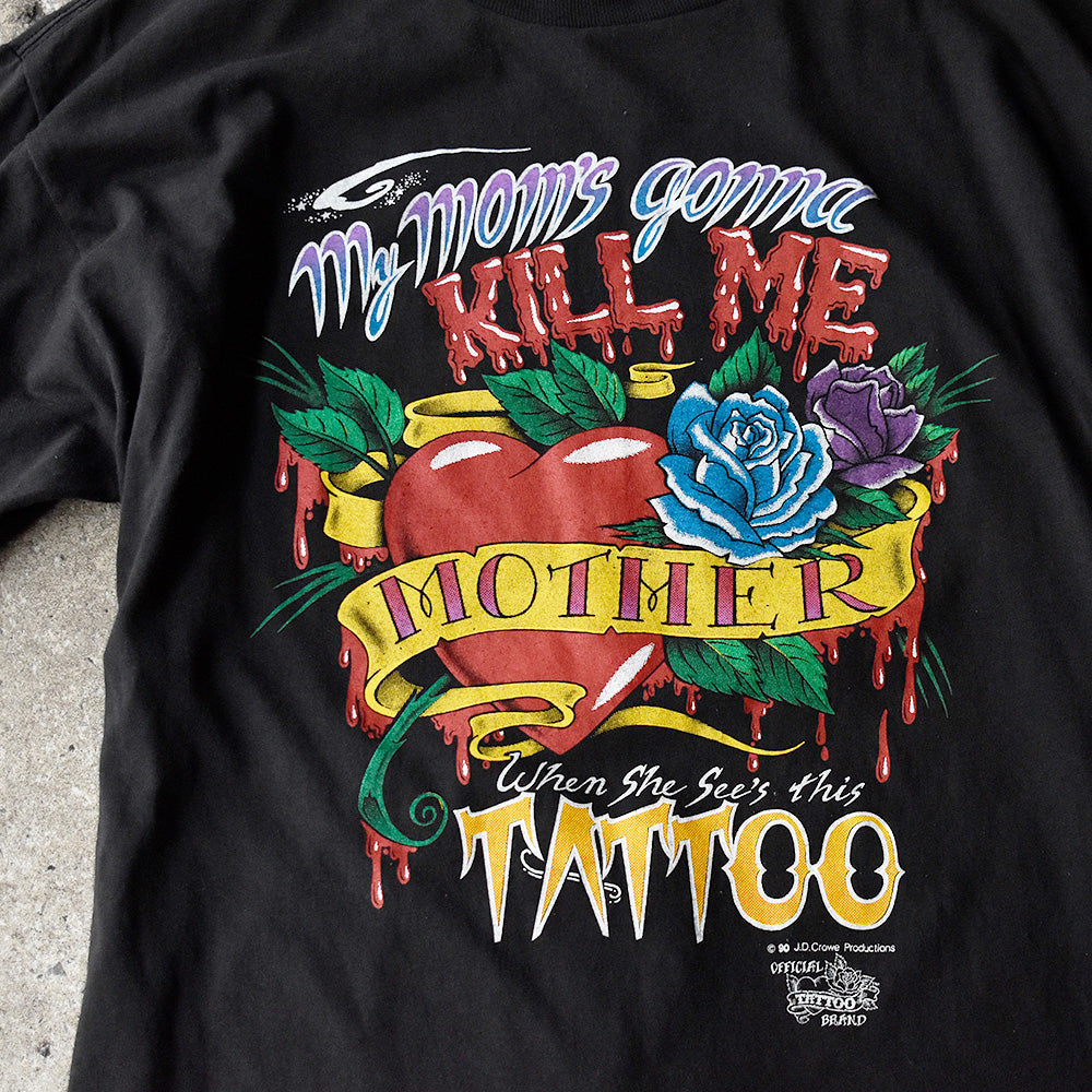 J.D. Crowe My Mom's Gonna Kill Me タトゥーTシャツ 1990年 ブラック USA製 ヴィンテージ