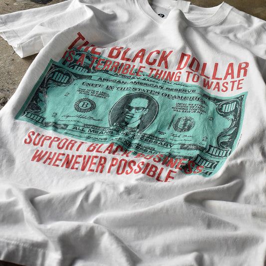 90's Malcolm X “The Black Dollar is a Terrible Thing to Waste” ドル札Tシャツ 240317H