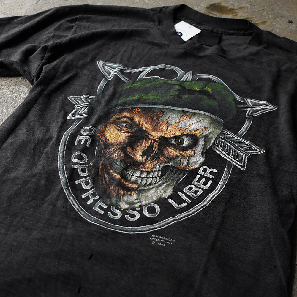 80's 3D EMBLEM “De oppresso liber” スカルソルジャー Tシャツ 250528H