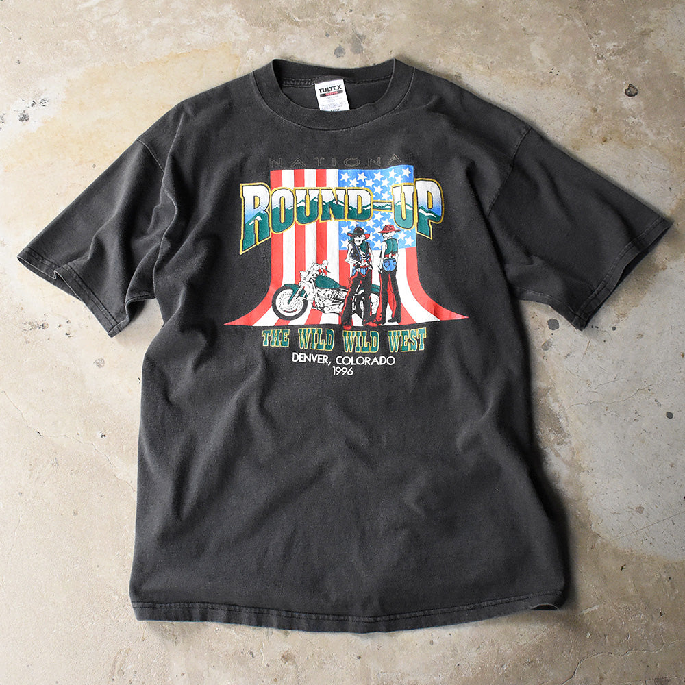 90's “ROUND-UP “ スカル！ バイク Tシャツ 250518