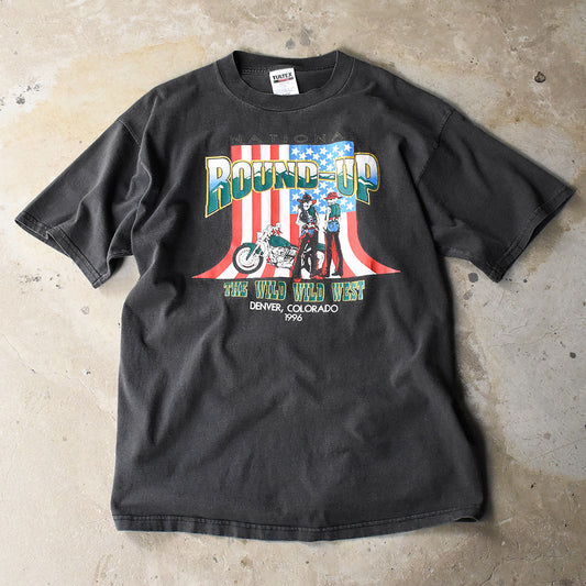 90's “ROUND-UP “ スカル! バイク Tシャツ 250518