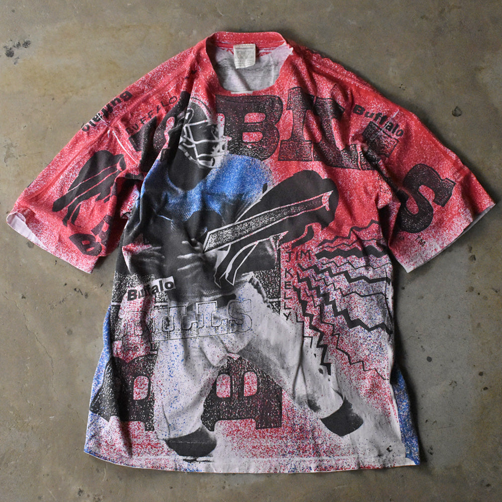 90's "NFL Buffalo Bills / Jim Kelly #12" AOP Tシャツ USA製 240429