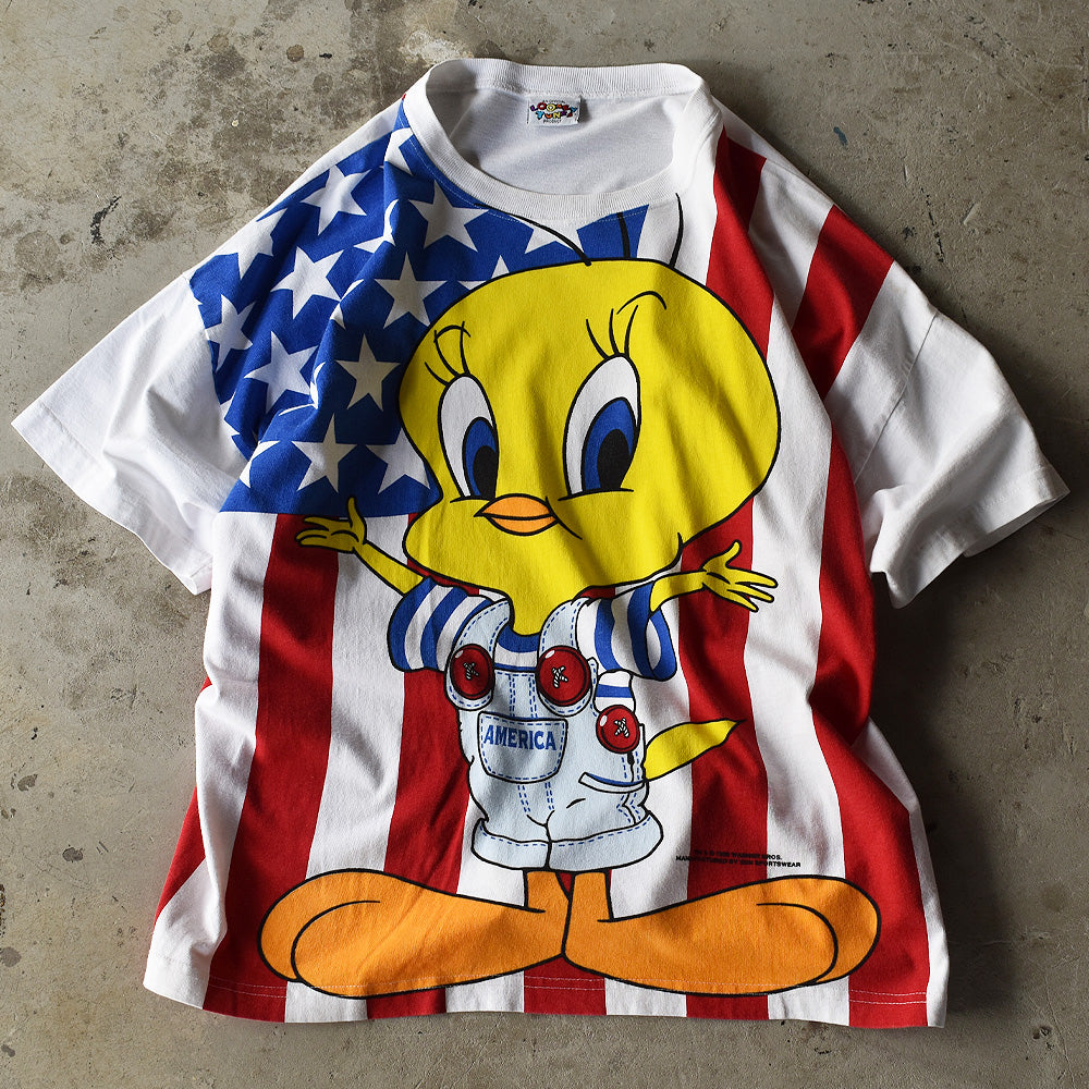 90's　Looney Tunes/ルーニー・テューンズ ”AMERICAN TWEETY” 大判プリント Tシャツ　USA製　230807