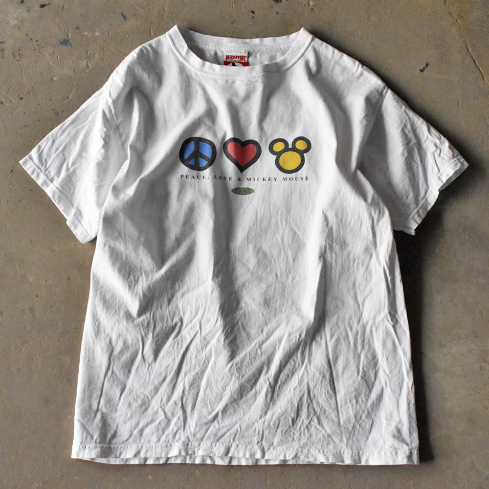 ディズニー PEACE LOVE & MICKEY MOUSE Tシャツ 90年代 USA製 ヴィンテージ