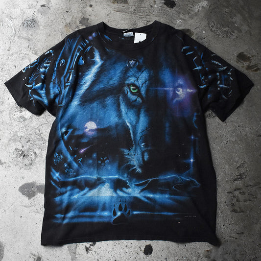 Y2K LIQUID BLUE “wolf” AOP! アニマル Tシャツ 230524H