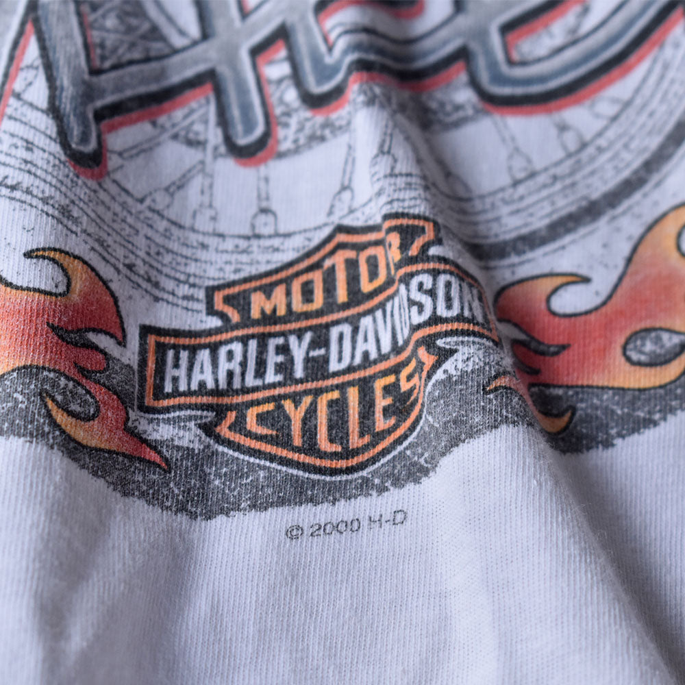 Y2K Harley-Davidson “HELL ON WHEELS” ファイヤーパターン ロングスリーブ Tシャツ USA製 240520