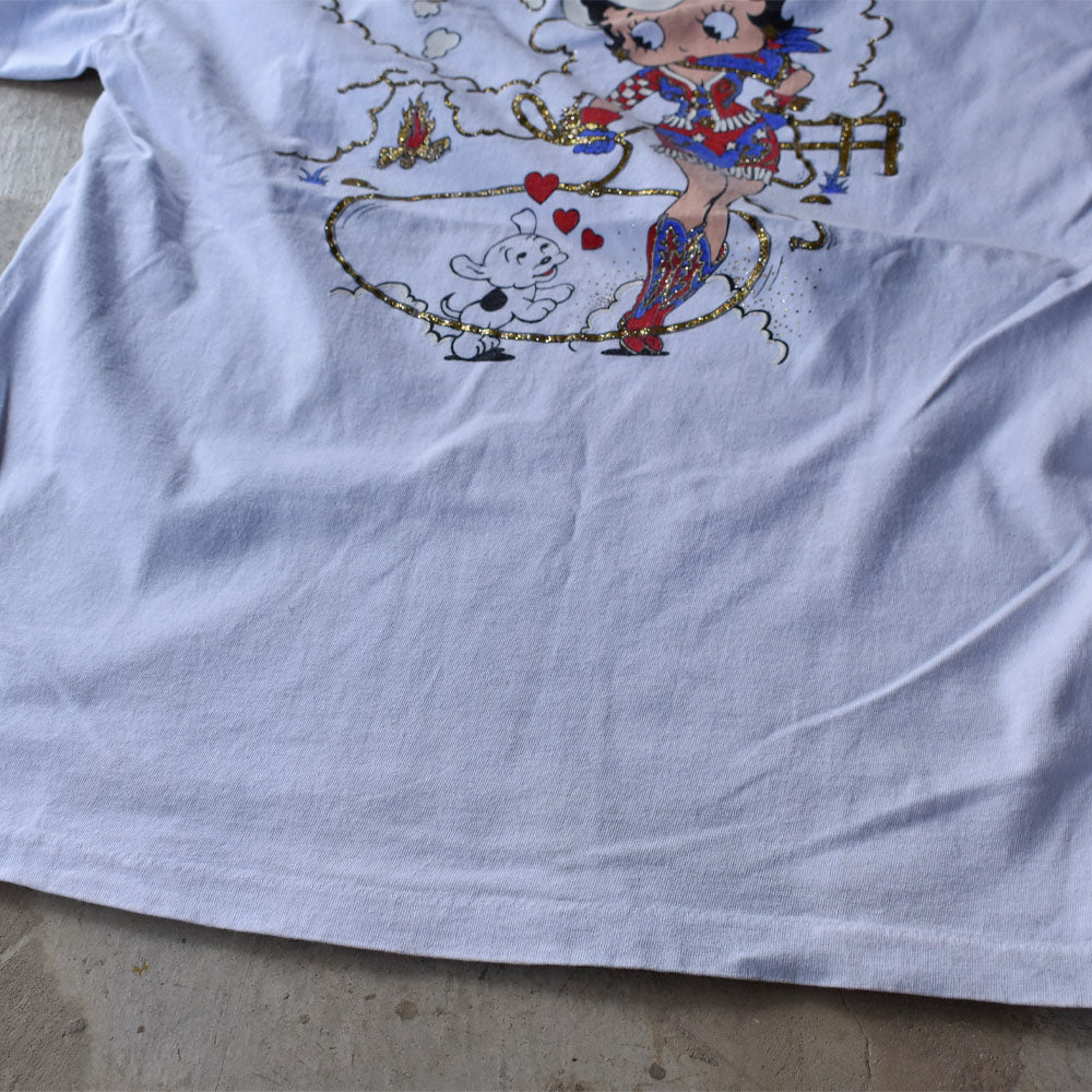 90's “Betty Boop” カウガール ラメプリント キャラTシャツ USA製 230826