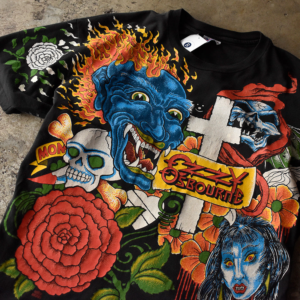 90's AOP！ Ozzy Osbourne “Tattoo pattern” ロック Tシャツ 250818H