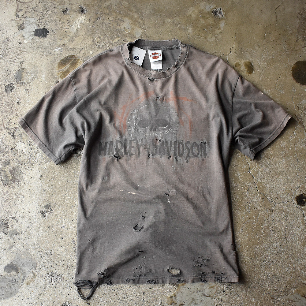 Y2K ボロ！ Harley-Davidson “Skull” バイク Tシャツ 250808H