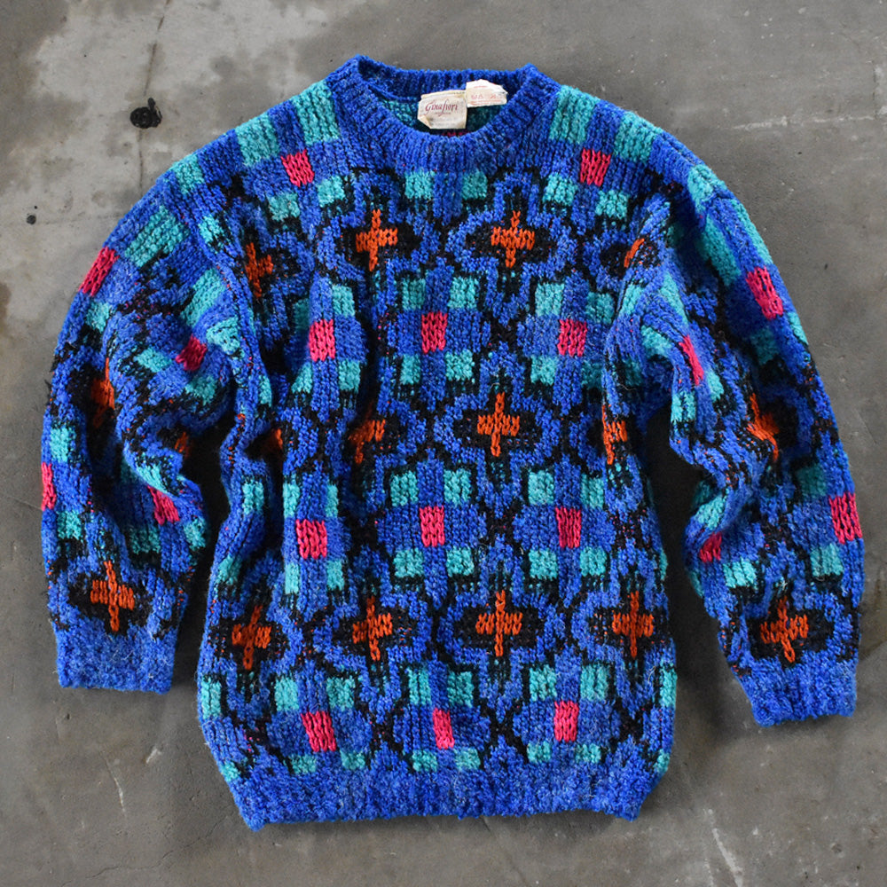 80's Gina Fiori 総柄 アクリル/ウールニット デザインセーター 英国製 240207