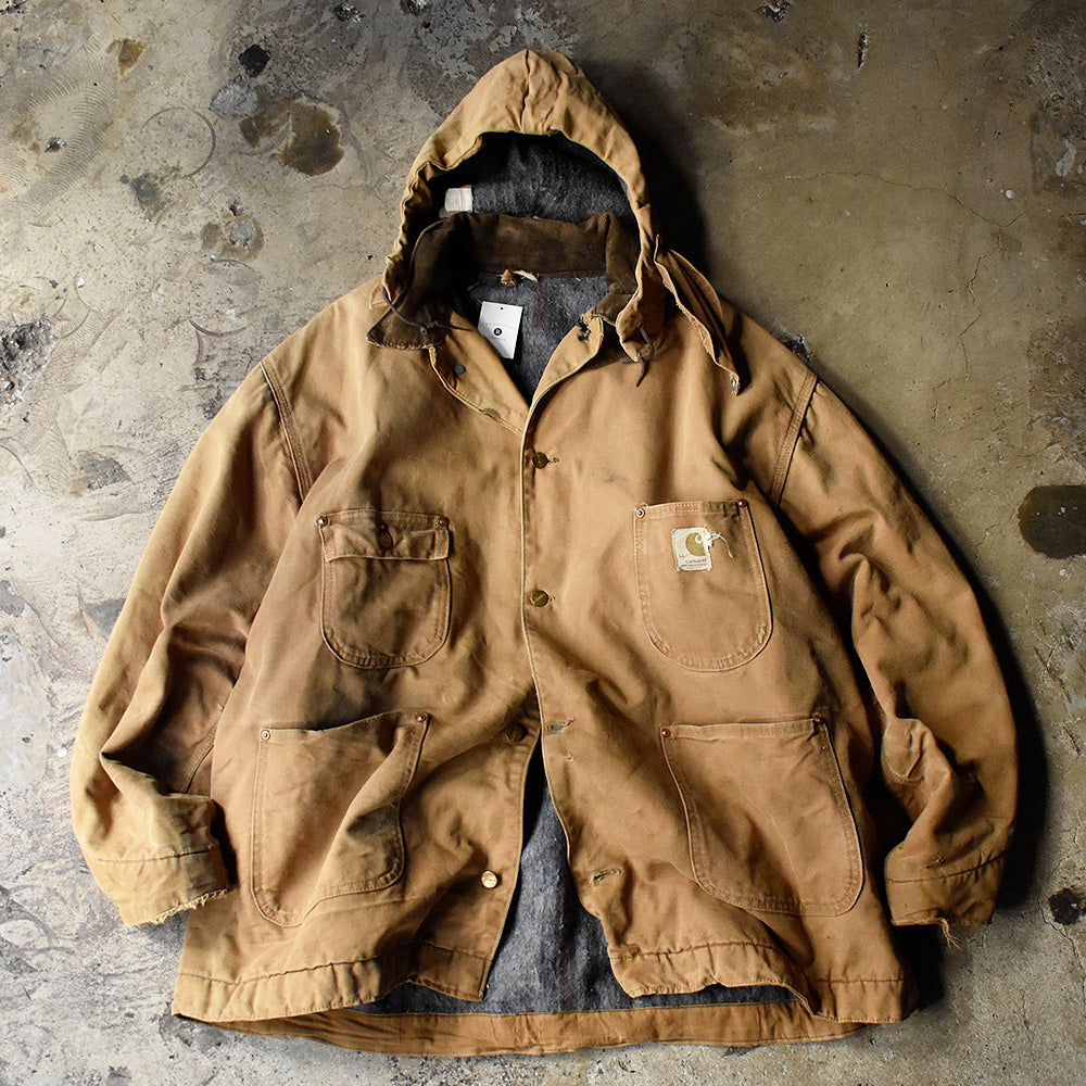 70's Carhartt フード付き ダック チョアコート プリントタグ