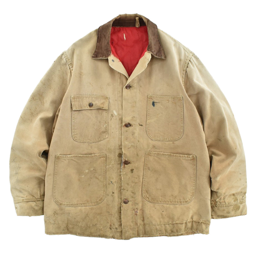 60’s-70’s MONTGOMERY WARD モンゴメリー・ワード ペンキ ダックカバーオール 赤キルティングライニング コーデュロイ襟 ベージュ