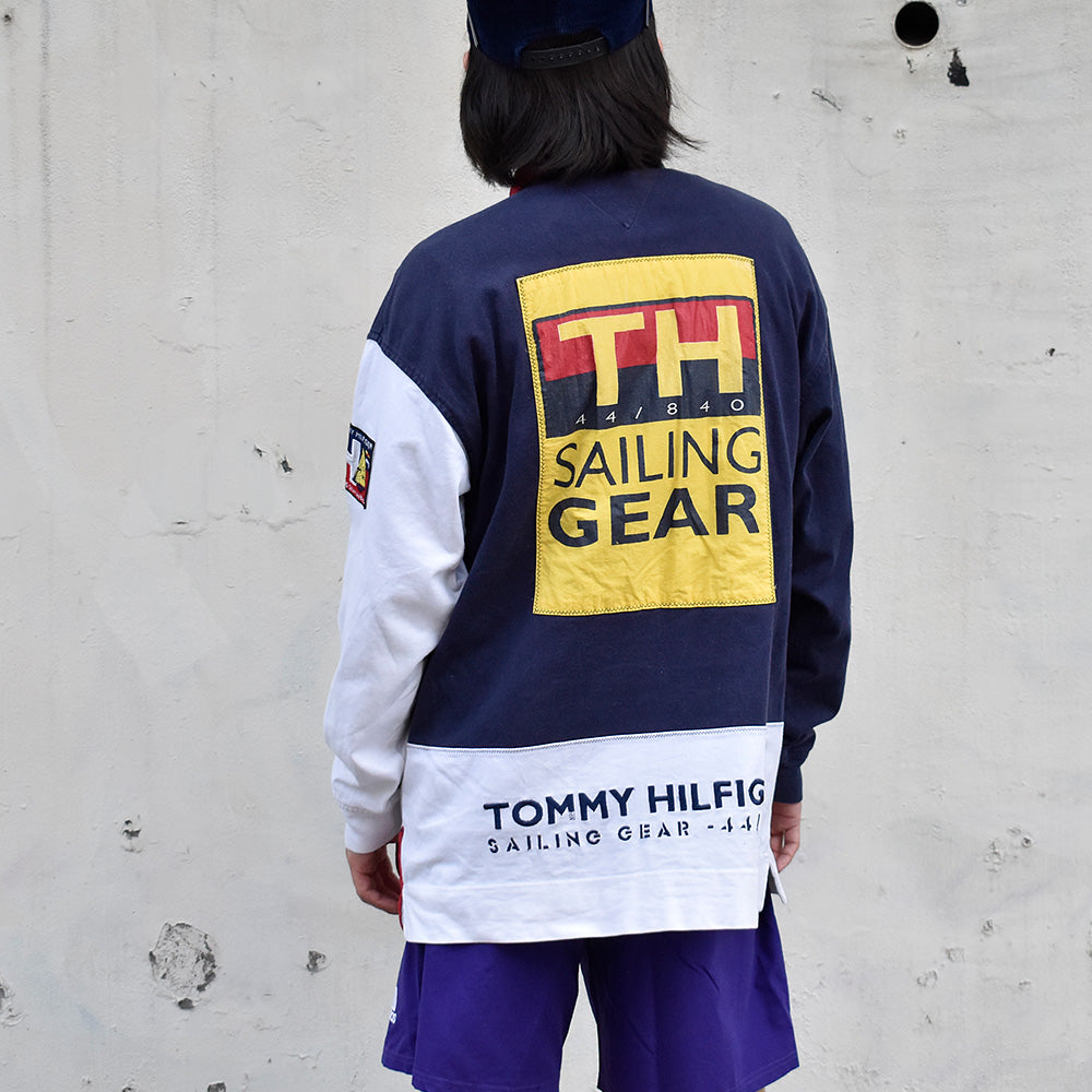 90's TOMMY HILFIGER “SALING GEAR” チンスト付き ハーフジップ ラガーシャツ 240526H