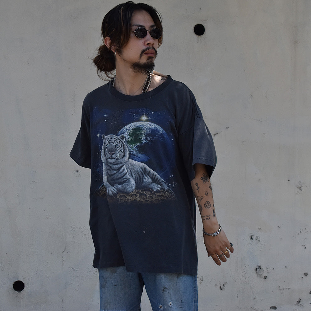90's　TENNESSEE RIVER　"ホワイトタイガー×地球" Tee　USA製　230711H