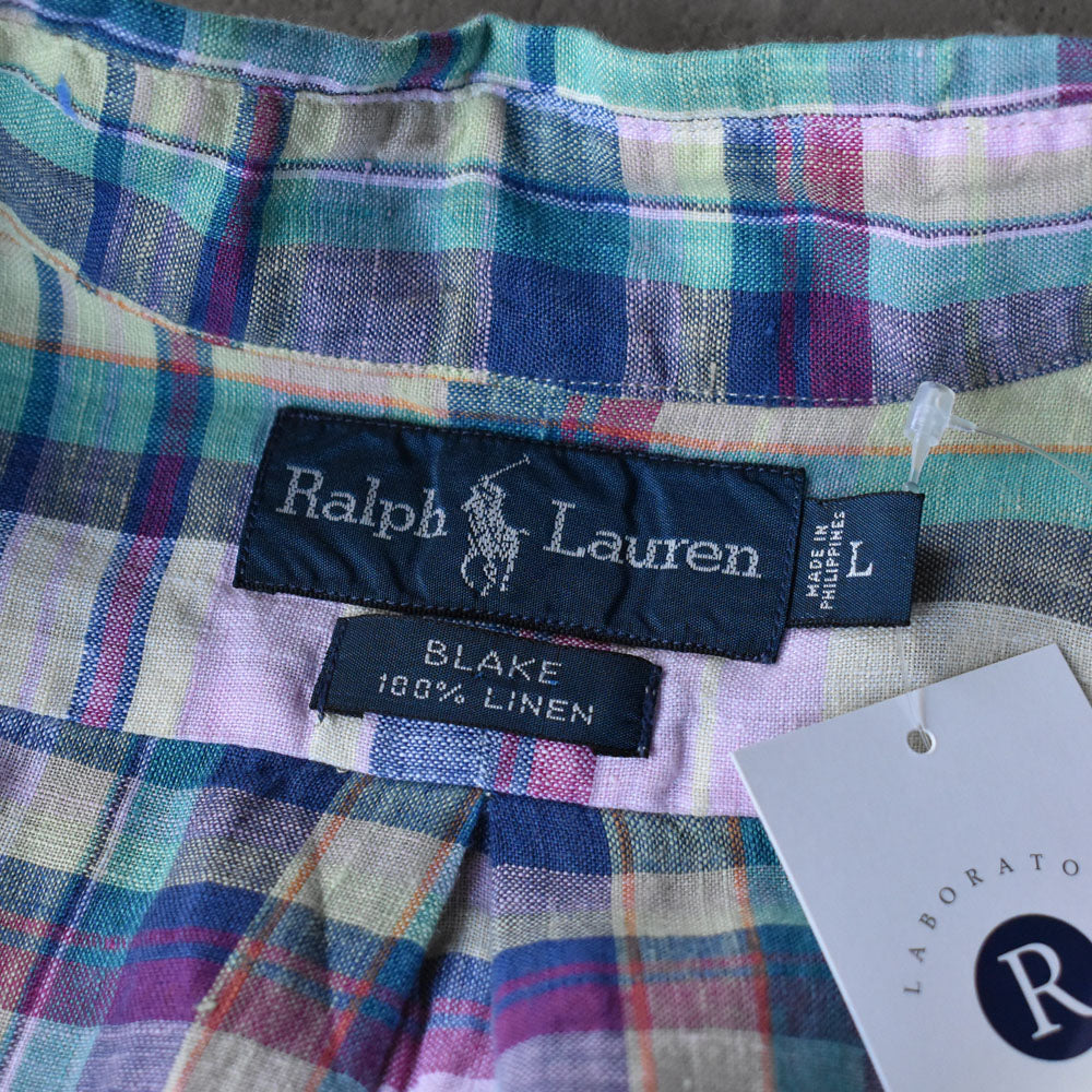 90's Ralph Lauren “BLAKE” リネン チェック 半袖 ボタンダウンシャツ 240505 S2093