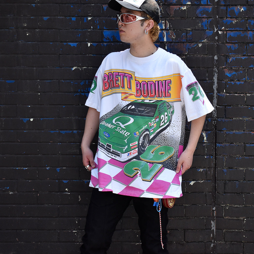 90's AOP！ “BRETT BODINE” レーシングTシャツ USA製 250618H