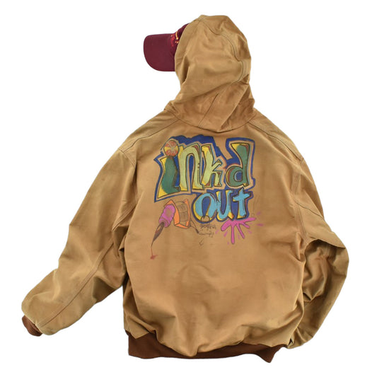 Carhartt J131 BRN アクティブジャケット 背中に手描きのグラフィティペイント inkd out タトゥーマシン USA製
