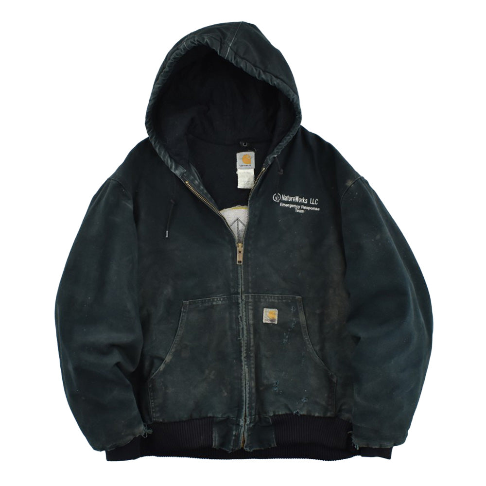 Y2K Carhartt ”ボロ＆フェード” アクティブジャケット スカルパッチ 黒 260929H