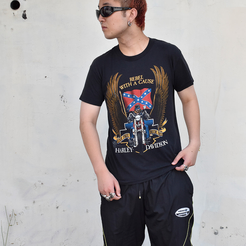 80s Harley-Davidson イーグル Tシャツ スミクロ　フェード Harley Davidson - 80s Harley Davidson Pocket T Shirt 黒
