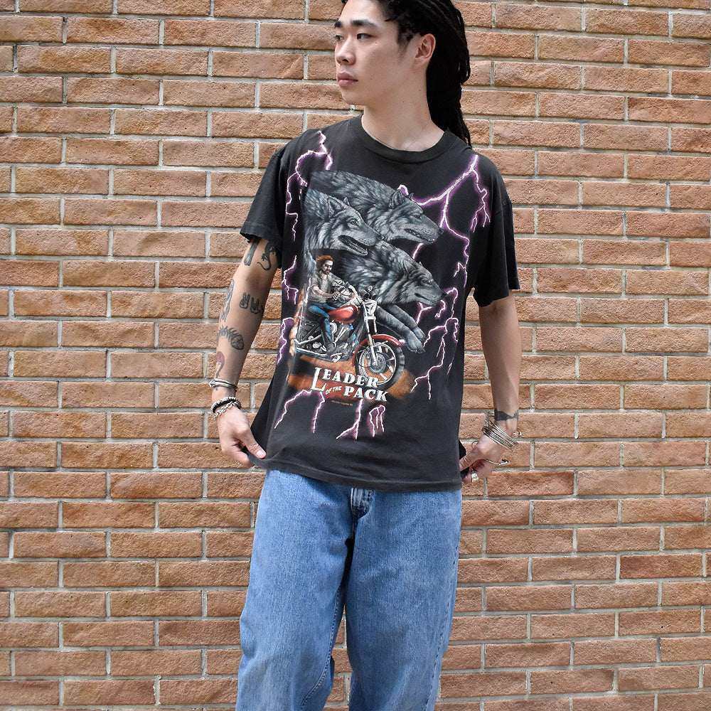 90's AMERICAN THUNDER “ wolf× biker“ Tシャツ 240804H