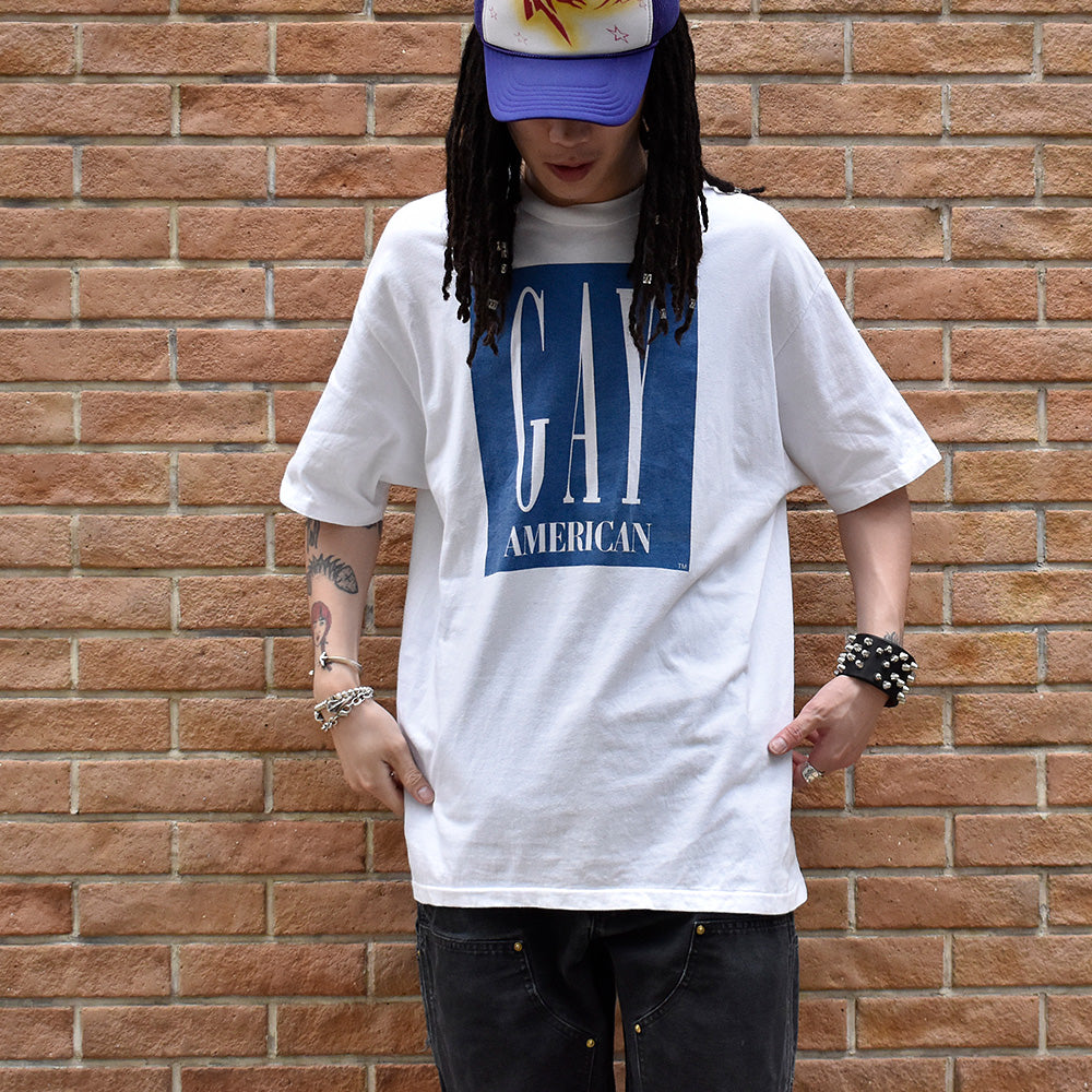 90's “GAY AMERICAN“ GAPパロディ！ Tシャツ USA製 240430H