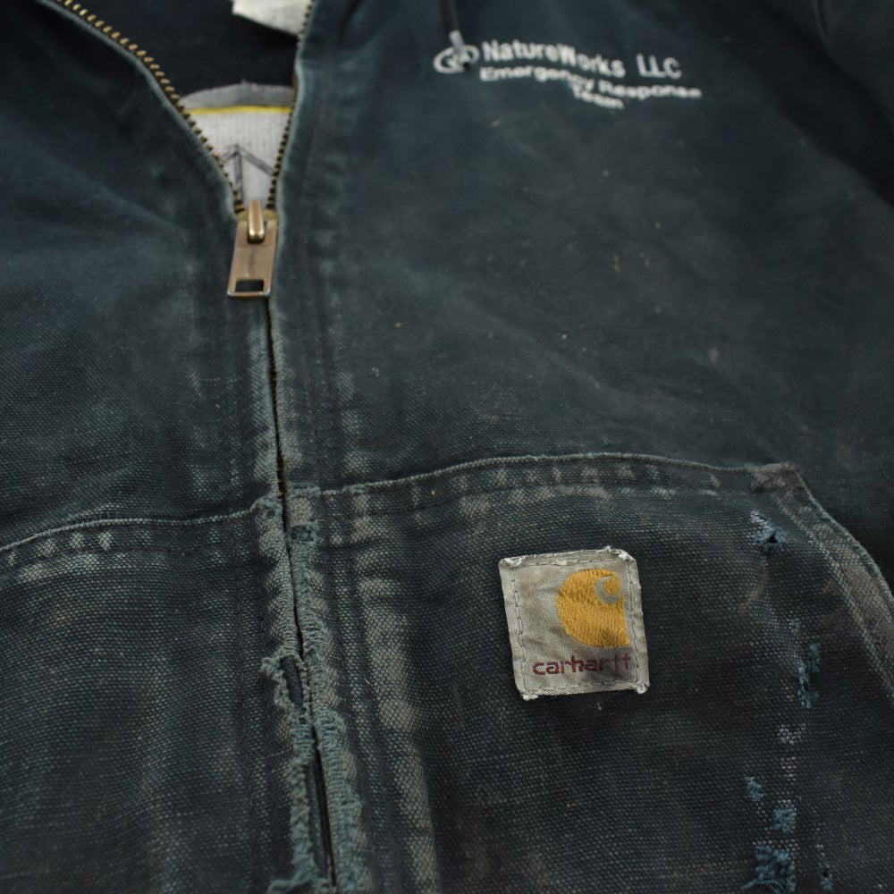 Y2K Carhartt ”ボロ＆フェード” アクティブジャケット スカルパッチ 黒 260929H