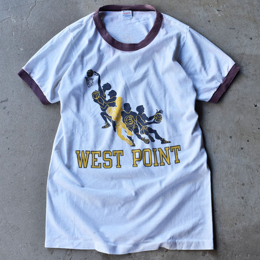 80's Champion “WEST POINT” 染み込みプリント！ リンガーTシャツ USA製 230917