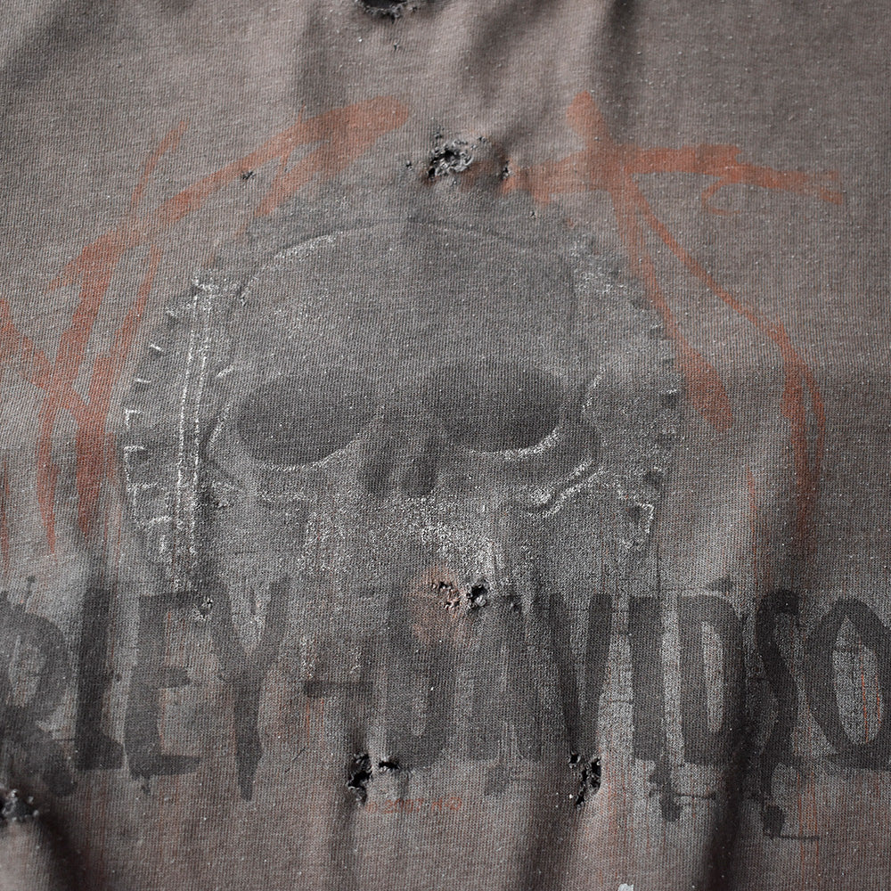 Y2K ボロ！ Harley-Davidson “Skull” バイク Tシャツ 250808H