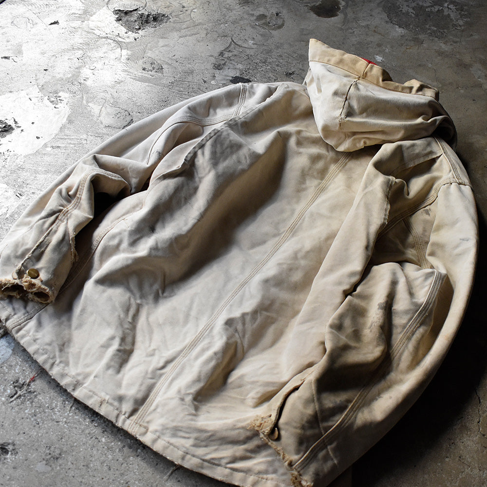 80's 100yearsタグフード付き！ ダメージ！ Carhartt ダック チョアコート キルティングライナー 240107H
