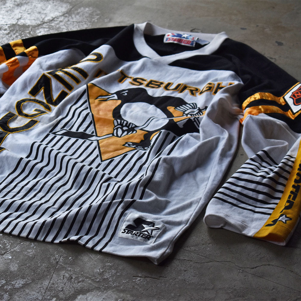 90's　STERTER/スターター "NHL Pittsburgh Penguins/ピッツバーグ・ペンギンズ"  ホッケーシャツ　230615