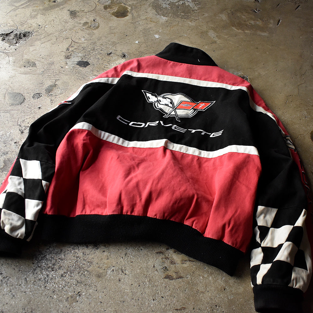 Y2K RACING CHAMPIONS APPAREL チェッカーフラッグ！ “Chevrolet Corvette” レーシングジャケット 240321H
