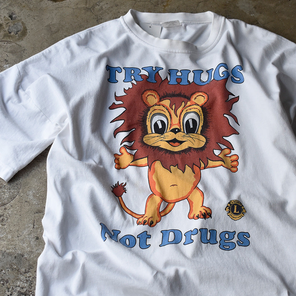 TRY HUGS Not Drugs ライオン メッセージTシャツ 90年代 ヴィンテージ