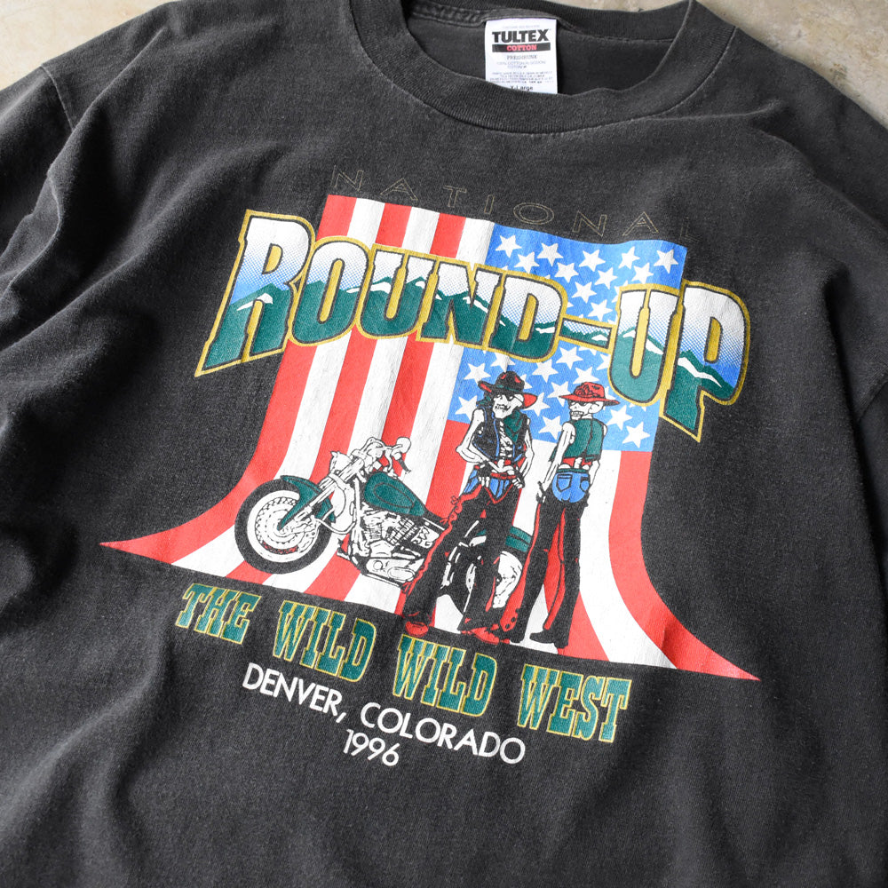 90's “ROUND-UP “ スカル！ バイク Tシャツ 250518