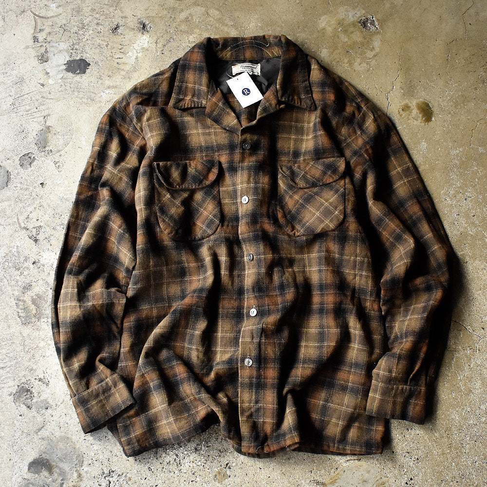 Stanwood CASUALS ウール チェック 開襟シャツ 1960年 ブラウン ブラック ヴィンテージ