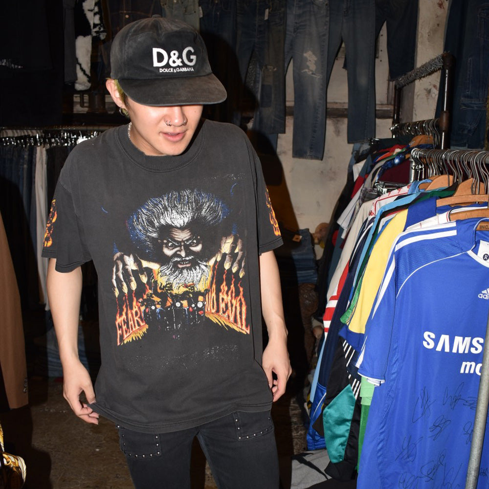 90's "FEAR NO EVIL" ファイヤーパターン バイカーTシャツ 260619H
