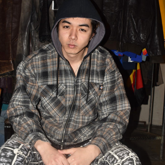 Y2K Dickies フード付き キルティングネルシャツ 黒 260306H