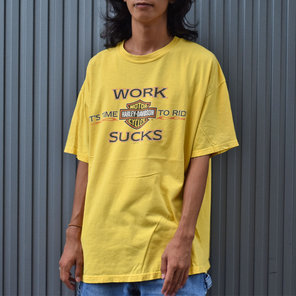 Y2K Harley-Davidson “WORK S*CKS” 両面プリント Tシャツ USA製 231003H