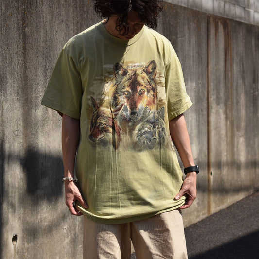 90's　”wolf” オオカミ アニマルプリント Tシャツ　USA製　230520