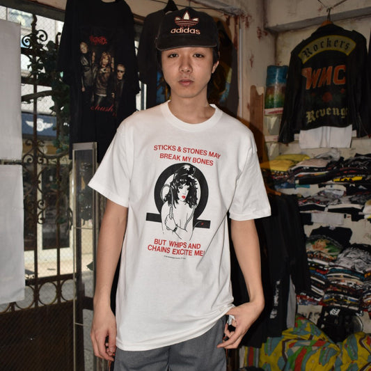 90's "Sticks & Stones / Whips & Chains" ボンデージアート Tシャツ USA製 260707H