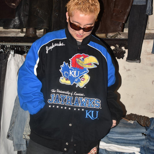 90's University of Kansas JAYHAWKS レーシングスタジャン 260310H