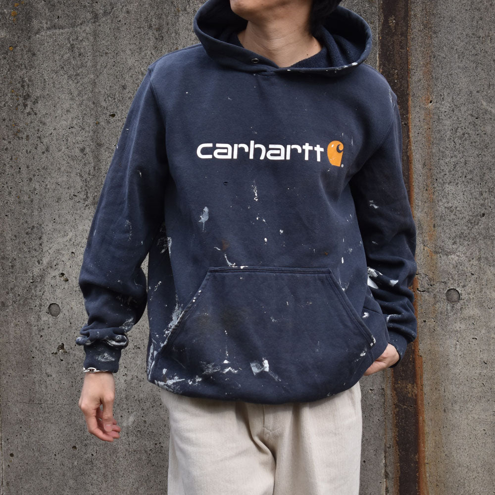 カーハート ペンキ プルオーバーパーカー 2018年 ネイビー 古着