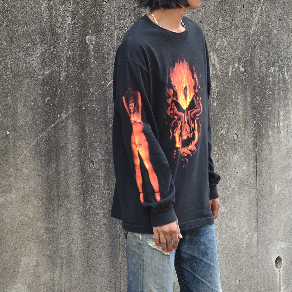 Y2K HOT LEATHERS “Devils & Skull” 袖プリ！ ロンT USA製 230926H