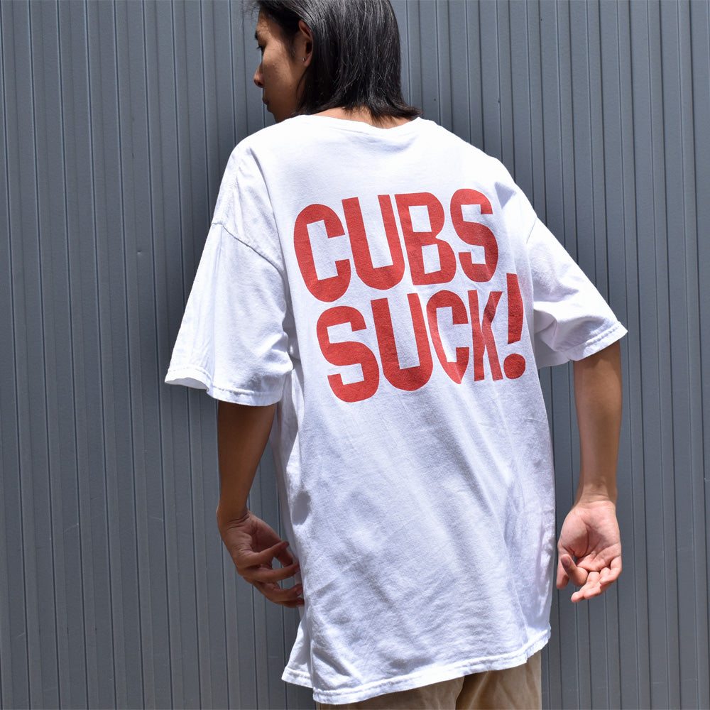 Y2K　MLB ”CUBS SUCK!” calvin and hobbes パロディ Tシャツ　USA製　230819
