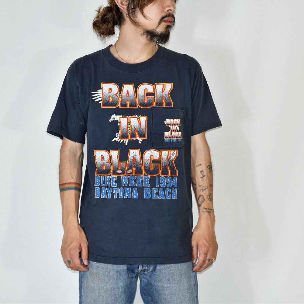90's　"Back in Black Bike Week 1994 Daytona Beach" ポケット付き バイクTシャツ　USA製 　230713