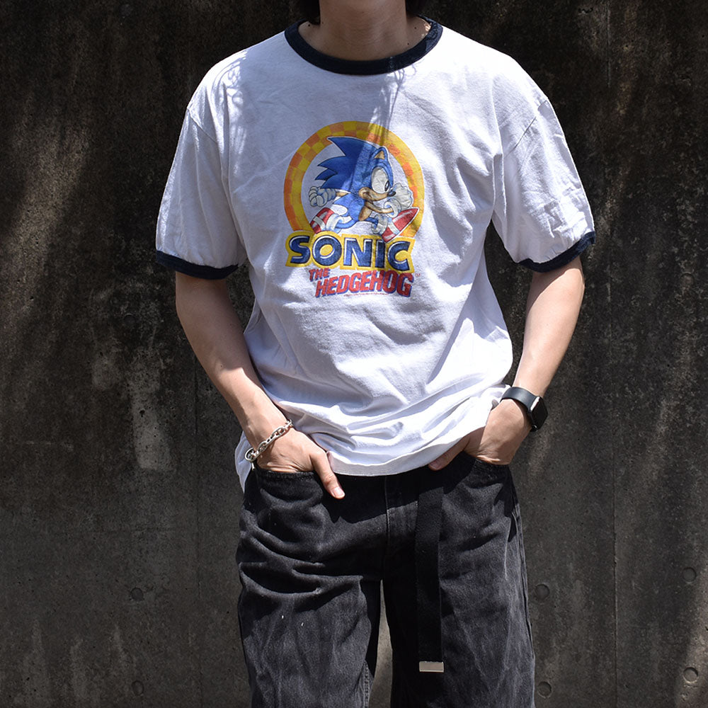 Y2K "SONIC THE HEDGEHOG" ゲーム トリムTシャツ 240507
