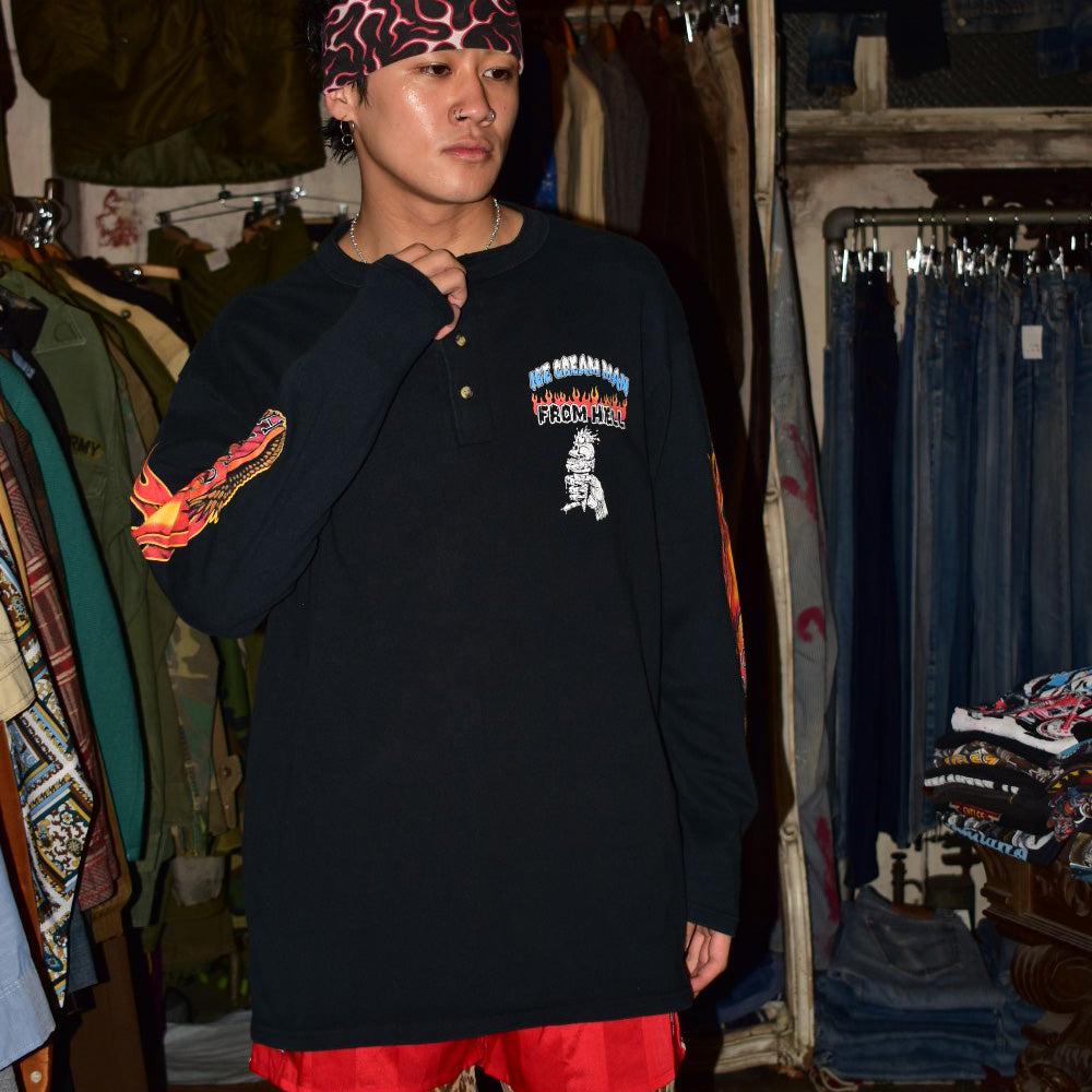 90's Ice Cream Man From Hell ファイヤーパターン スカル ロングスリーブTシャツ USA製 261002H