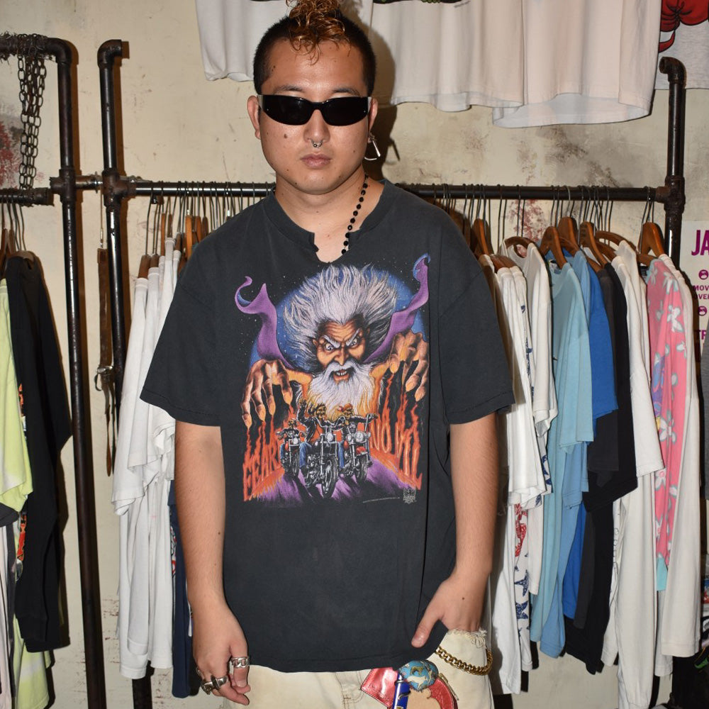 90's 3D EMBLEM "FEAR NO EVIL" ウィザード バイカーTシャツ USA製 260825H