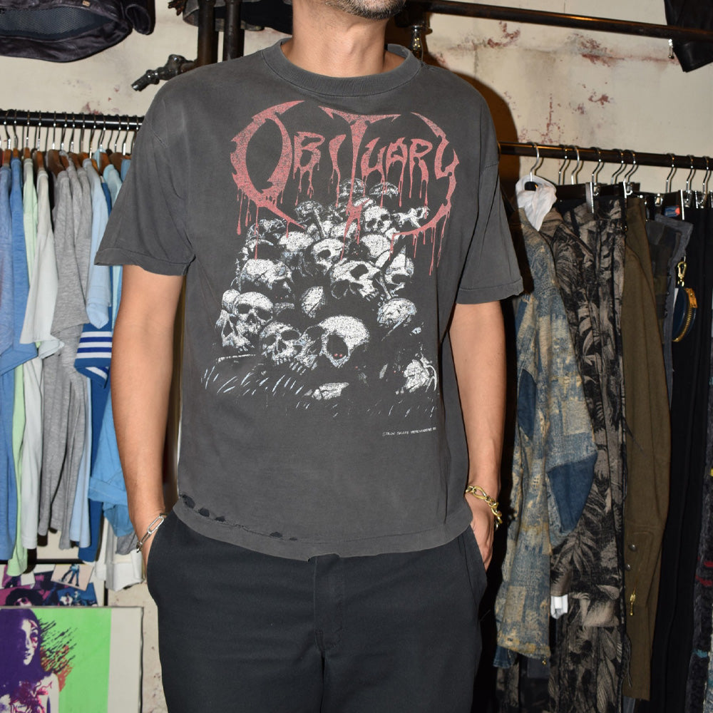 90’s OBITUARY "UK/European Tour 1991" Skull Pile デスメタル ロックTシャツ 251114H